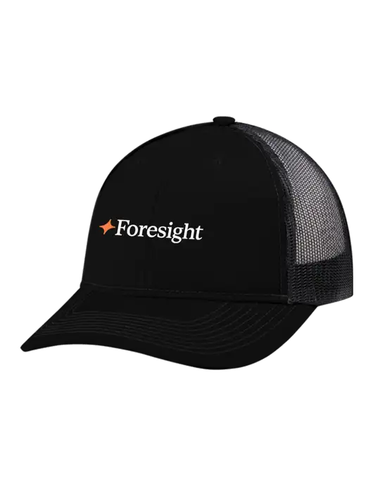 Snapback Ponytail Trucker Cap Black w/Black Mesh w/Foresight Logo