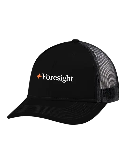 Snapback Ponytail Trucker Cap Black w/Black Mesh w/Foresight Logo