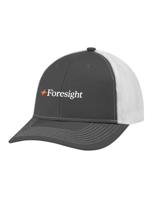 Snapback Ponytail Trucker Cap Dark Grey w/White Mesh w/Foresight Logo