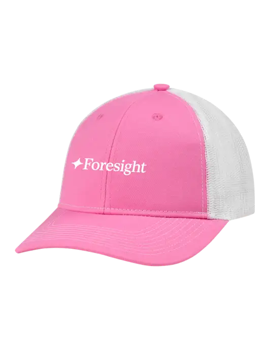 Snapback Ponytail Trucker Cap Pink/White Mesh w/Foresight Logo