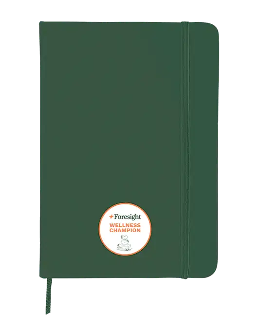 Dark Green Comfort Touch Bound Journal 5" X 7" w/Foresight Wellness Design Logo