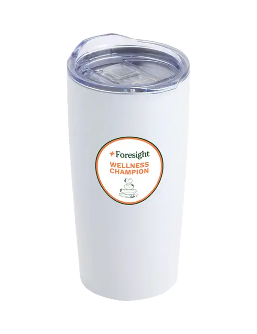 Society White 20 oz Insulated Tumbler w/Foresight Wellness Design Logo