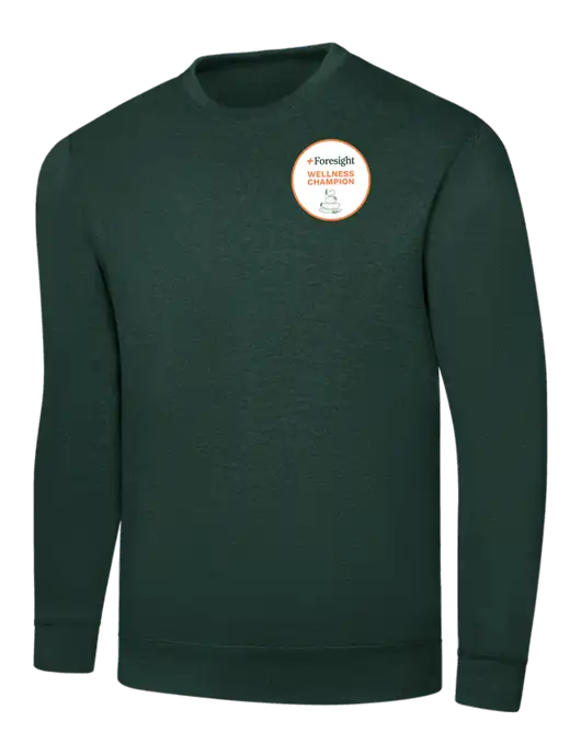 Dark Green 7.8 oz Ring Spun Crew Sweatshirt w/Foresight Wellness Design Logo