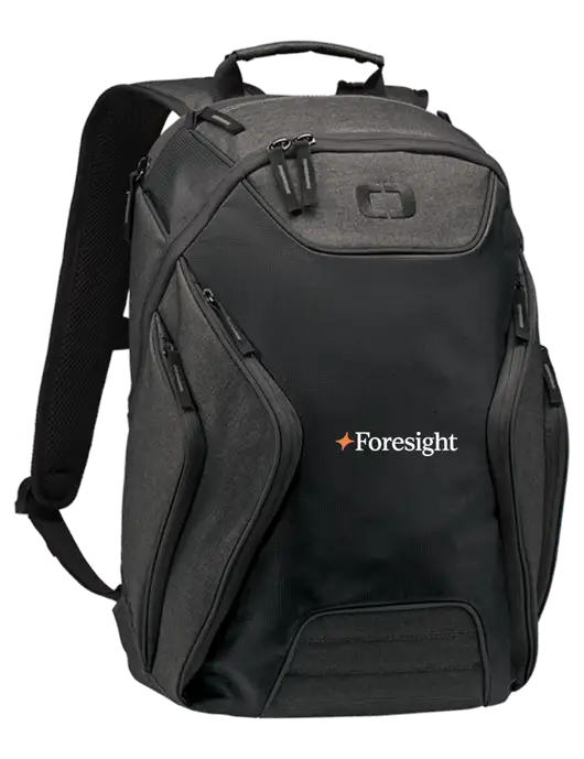 OGIO Black/Heather Grey Hatch Laptop Backpack
 w/Foresight Logo