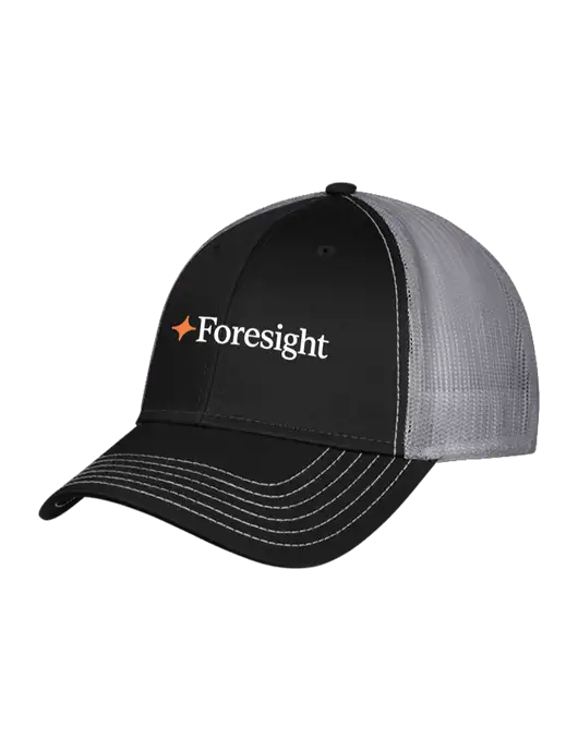Black/Medium Dark Grey Mesh Trucker Cap Snap Back w/Foresight Logo