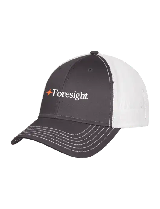Dark Grey/White Mesh Trucker Cap Snap Back w/Foresight Logo