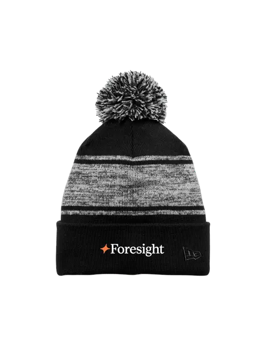 New Era Black/Charcoal Knit Chilled Pom Beanie w/Foresight Logo